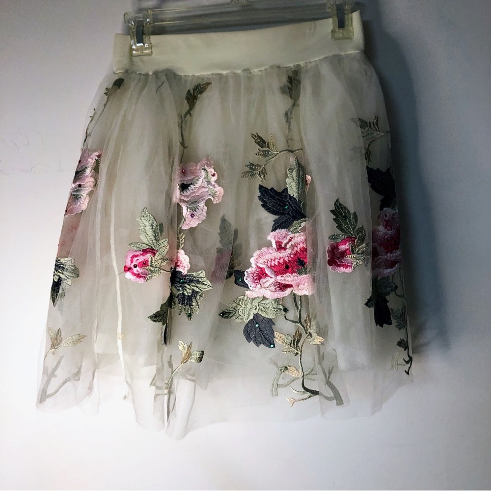 Floral Embroidered Tulle Skirt
